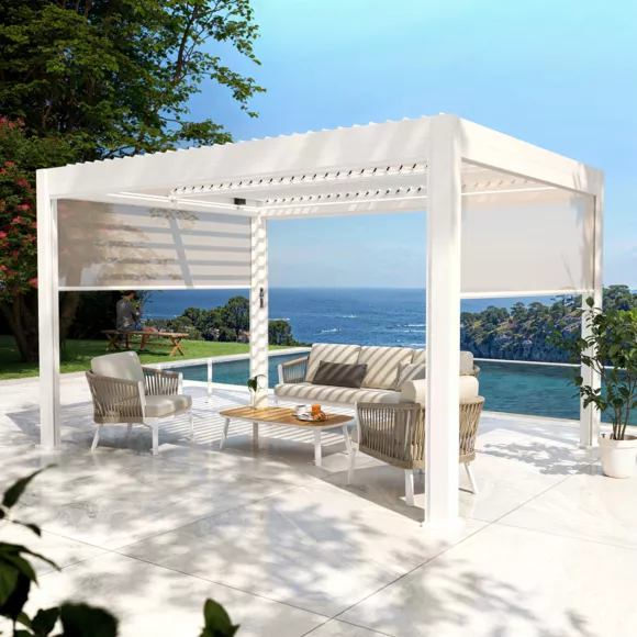 Lote de 4 cortinas motorizadas para pérgola bioclimática. (3 x 4 m) - Blanco