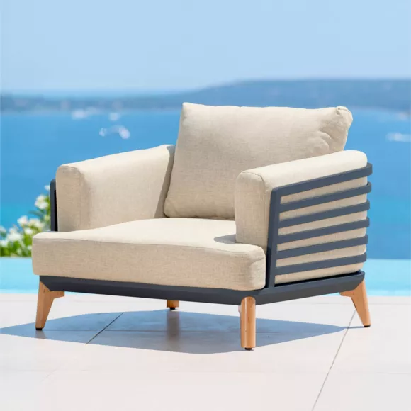 Conjunto de jardín de aluminio 5 plazas 5 piezas Monte Carlo Gris antracita y beige