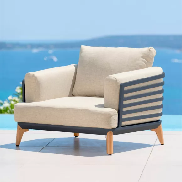 Conjunto de jardín de aluminio 8 plazas 6 piezas Monte Carlo Gris antracita y beige
