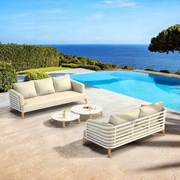 Salon de jardin aluminium 5 places 4 pcs Monte Carlo Blanc et beige