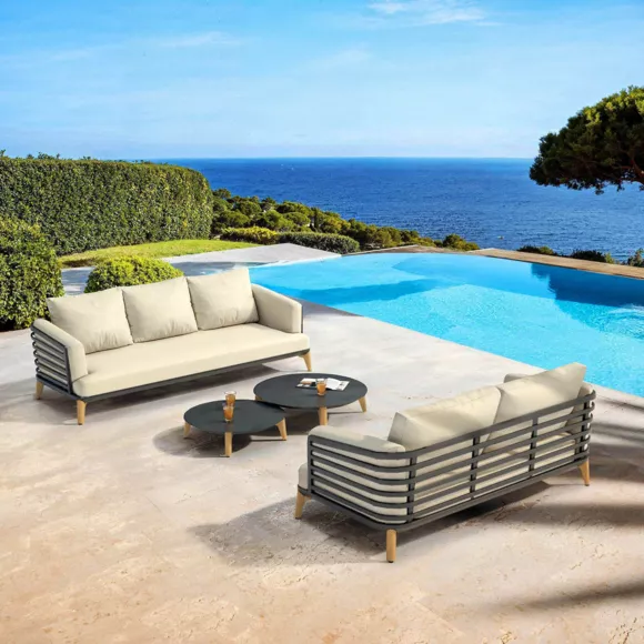 Conjunto de jardín de aluminio 5 plazas 4 piezas Monte Carlo Gris antracita y beige