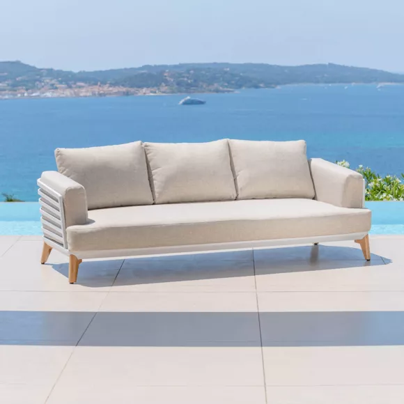 Conjunto de jardín de aluminio 12 plazas 8 piezas Monte Carlo Blanco y topo