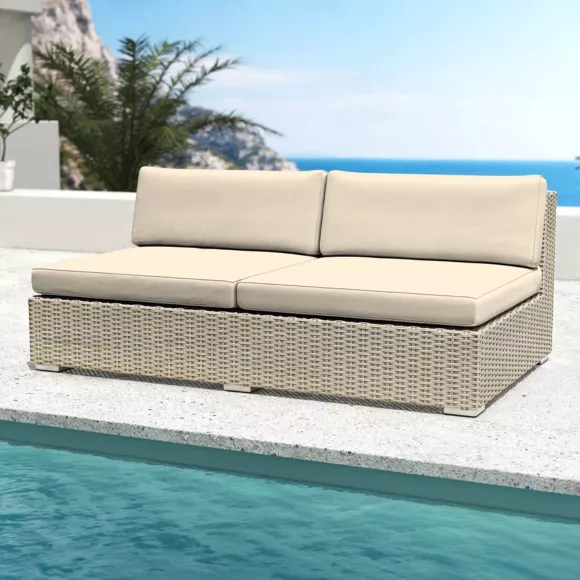 Conjunto de jardín de resina trenzada 4 plazas 4 pzas Palma Gris y beige