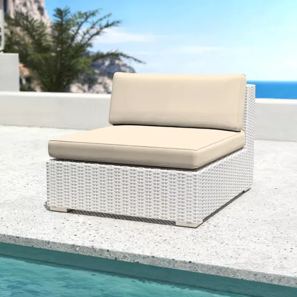 Conjunto de jardín de resina trenzada 4 plazas 5 pzas Palma Blanco y beige