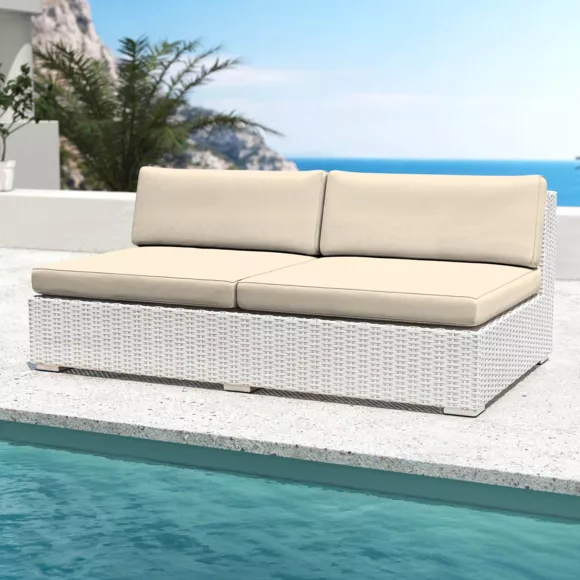 Salon de jardin en résine tressée 9 places 9 pcs Palma Blanc et beige