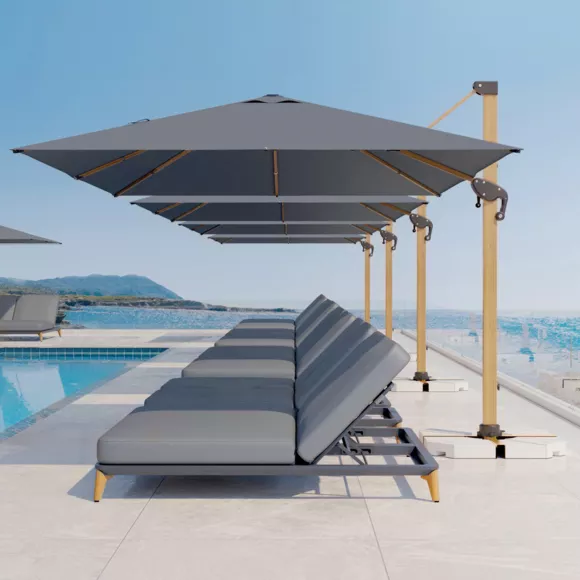 Rechteckiger Ampelschirm Aluminium (4 x 3 m) Yucatan Holzoptik und Anthrazitgrau