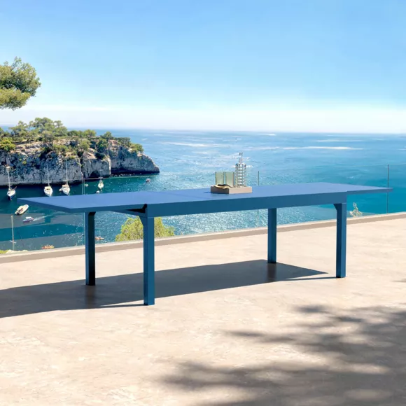 Table de jardin extensible aluminium 12 places (200/320 x 100 cm) Murano Bleu pétrole