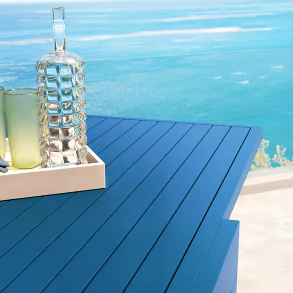 Table de jardin extensible aluminium 12 places (200/320 x 100 cm) Murano Bleu pétrole