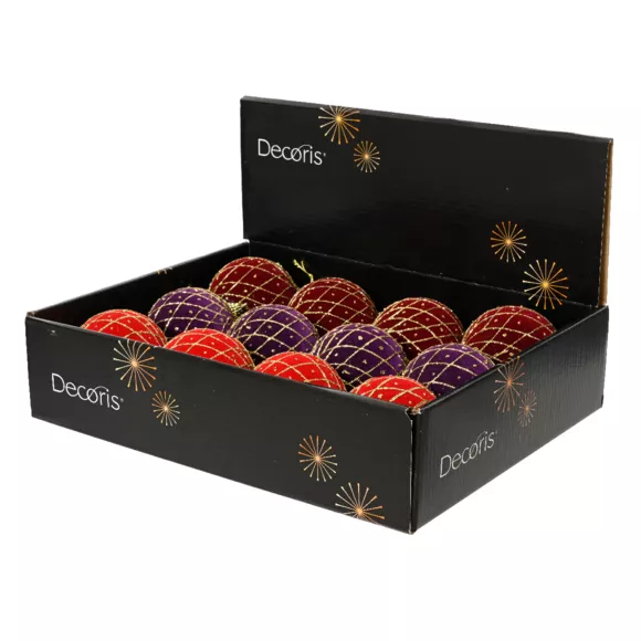 LOT DE 12  Boule mousse Palais Royal dia8cm Rouge, figue et bordeaux