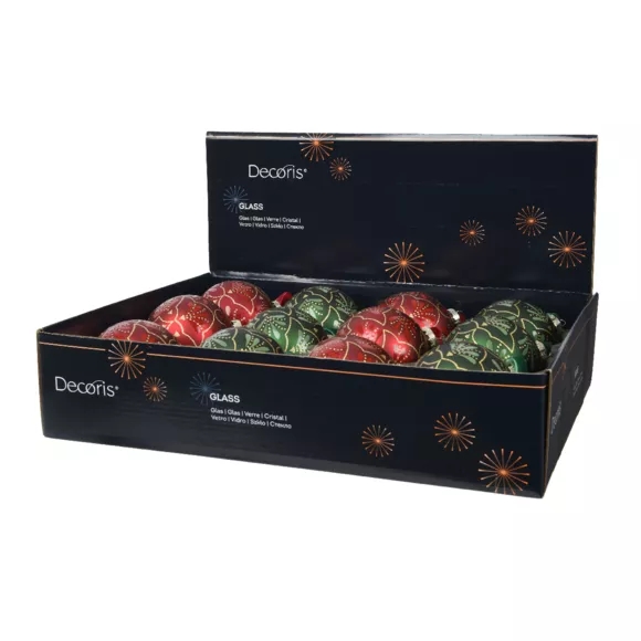 LOT DE 12 (EN VERRE)  Boule verre Gatsby dia8cm Vert et rouge