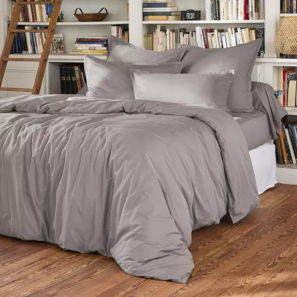 Drap plat percale de coton (270 x 300 cm) Cali Gris clair