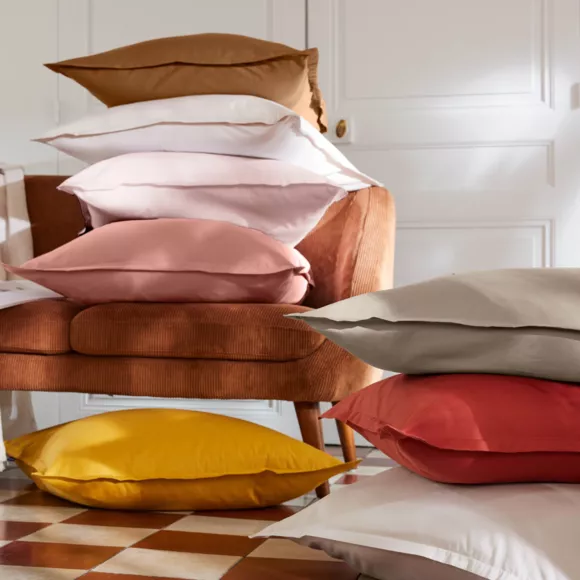EM - Taie d'oreiller volant plat 80 x 80 cm Percale unie CALI Taupe