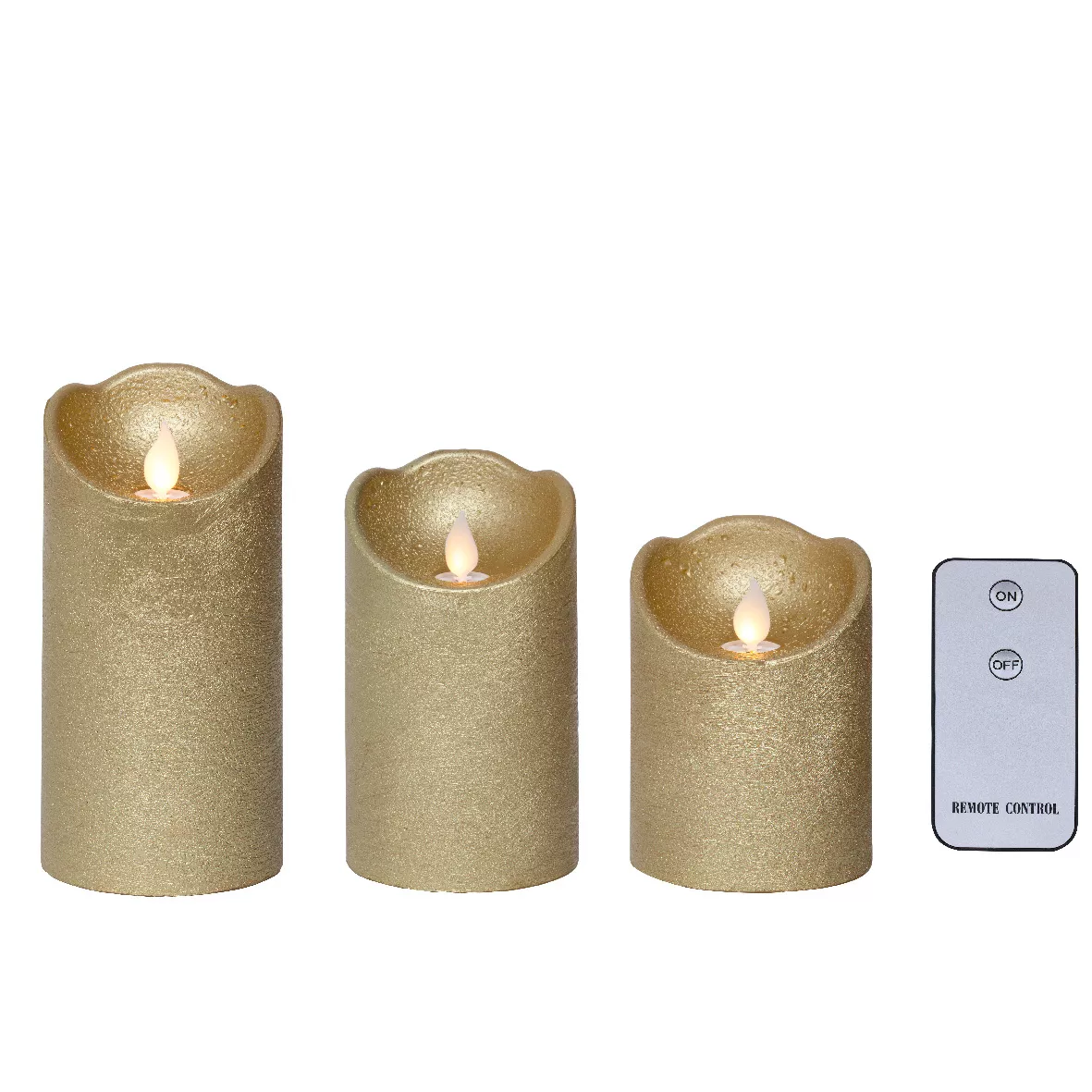 Lote de 3 velas LED parpadeantes (D7,5 cm) Cera natural Oro