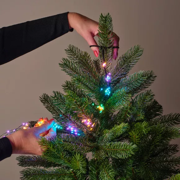 Guirlande rideau pour sapin H2,40m 832 Micro LED câble vert Multicolore pastel