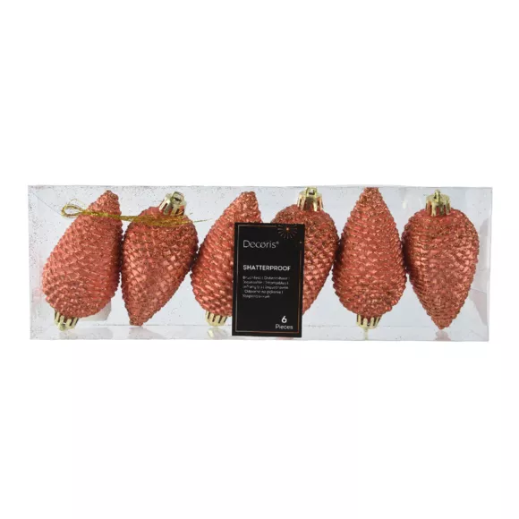 LOT DE 6  Pomme de pin polystyrene dia4.50-H8cm warm orange ALPINE