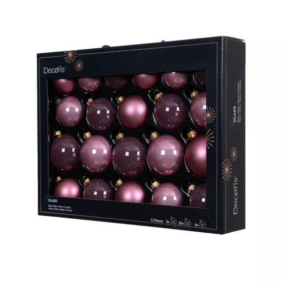 Lot de 21 boules de Noël en verre (D60 à 75 mm) Assorties Cristal Rose