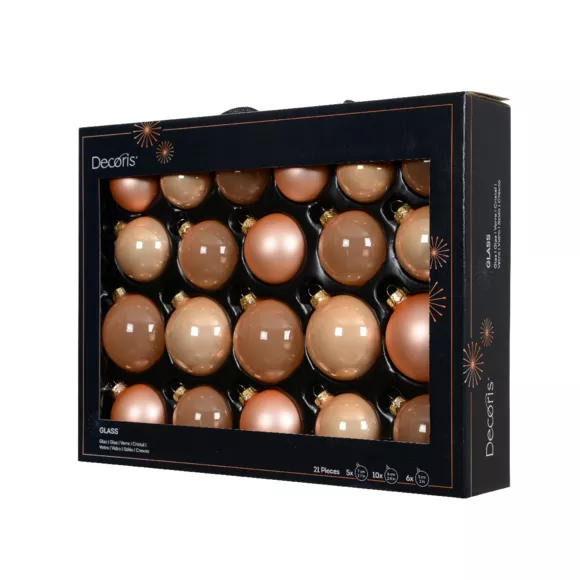 Lot de 21 boules de Noël en verre (D60 à 75 mm) Assorties Cristal peche Rose