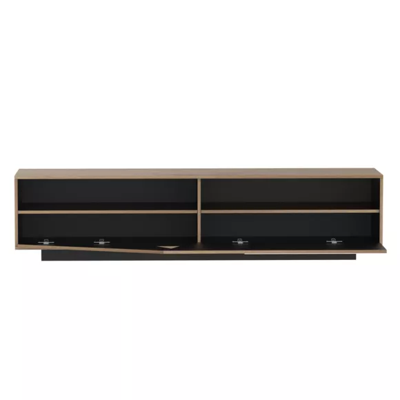 Meuble TV en bois design (L180 x 40 cm) Alabama Blanc, noir et naturel 
