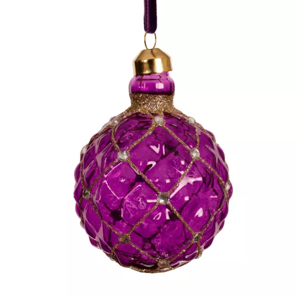 Lot de 3 boules de Noël en verre (D80 mm) Carrat Violet