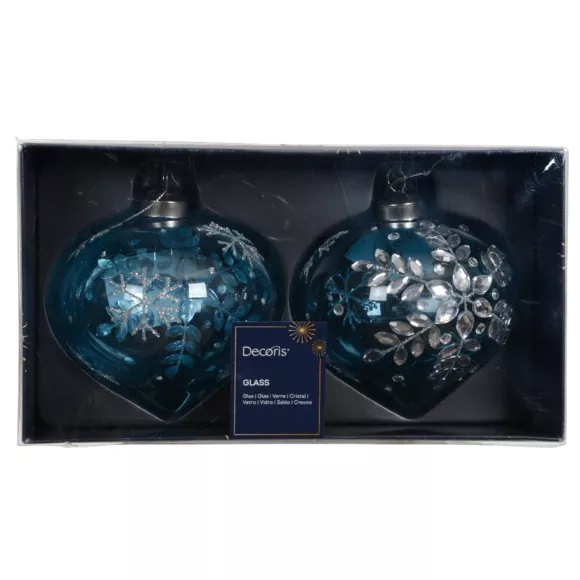 LOT DE 2 (EN VERRE)  Oignon verre a/feuilles diamant dia10cm sky blue 