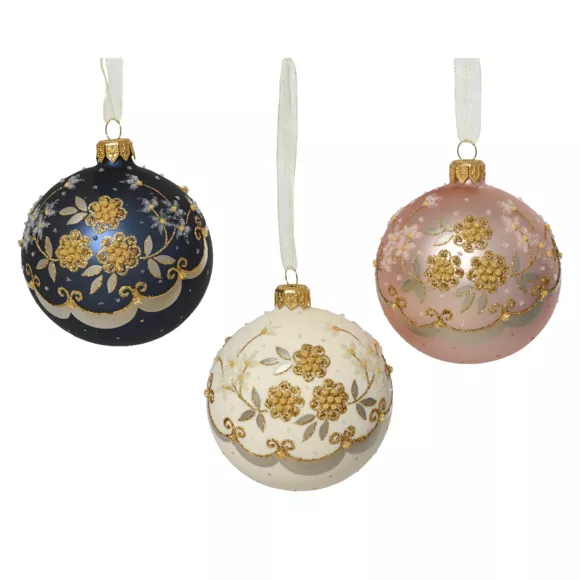 Lot de 6 boules de Noël en verre (D80 mm) Rococo Multicolore