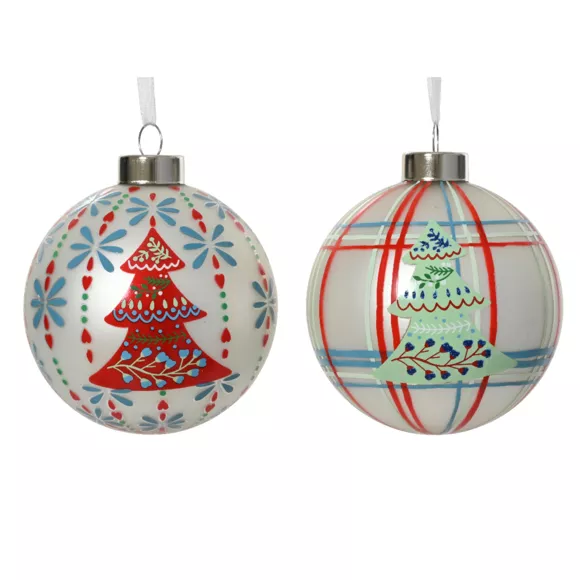 LOT DE 12 (EN VERRE)  Boule verre Folk slave dia8cm multicolore