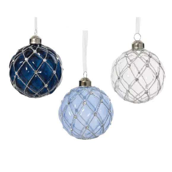 LOT DE 12 (EN VERRE)  Boule verre Majestic dia8cm Bleu et transparent