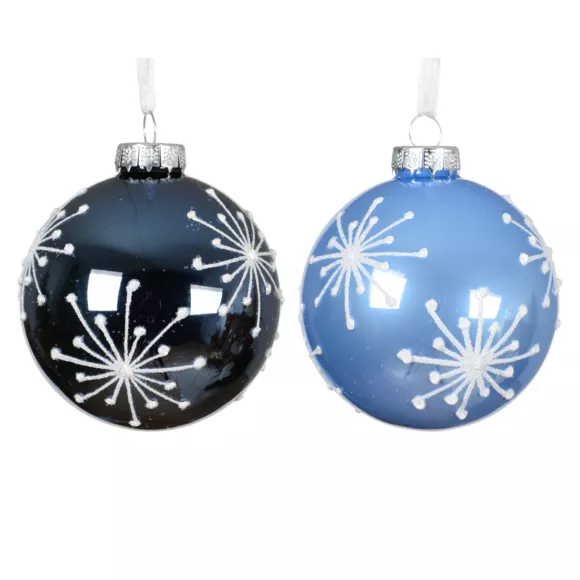 LOT DE 12 (EN VERRE)  Boules verre Etincelles de Noel dia8cm Bleu ciel et bleu nuit
