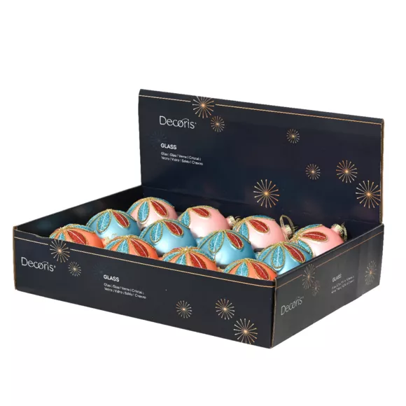 Lot de 12 boules de Noël en verre (D80 mm) Pétales paillettées Multicolore