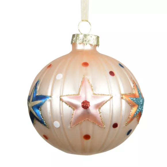 LOT DE 3 (EN VERRE) Boules verre Cirque étoilé dia8cm perle