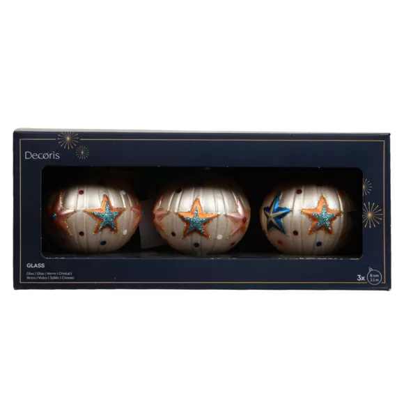 Lot de 3 boules de Noël en verre (D80 mm) Cirque étoilé Perle