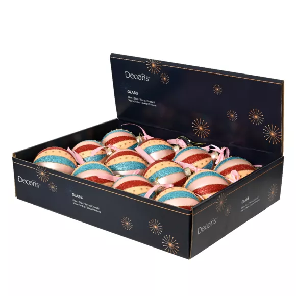 LOT DE 12 (EN VERRE)  Boules verre nom : Rêverie avec noeud dia8cm Multicolore