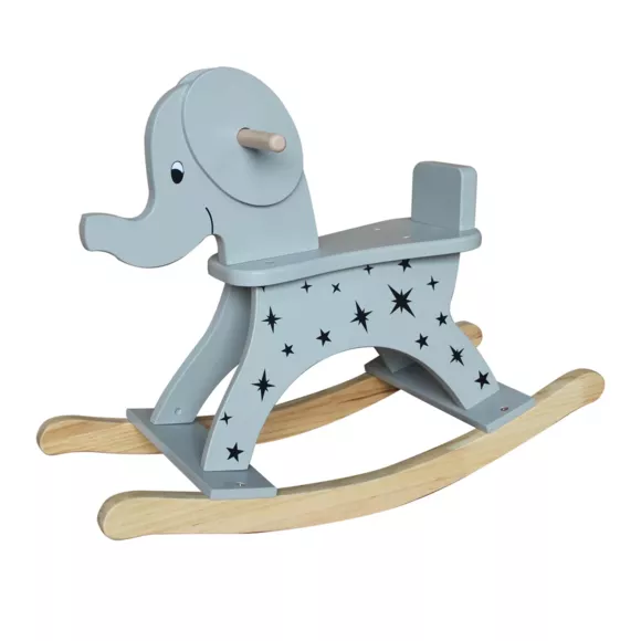 Elephant à bascule bois (H53 cm) Stars Bleu