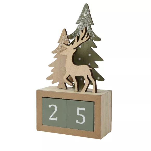 Calendario dell'Avvento in cubi di legno (H18 cm) Cervo Naturale