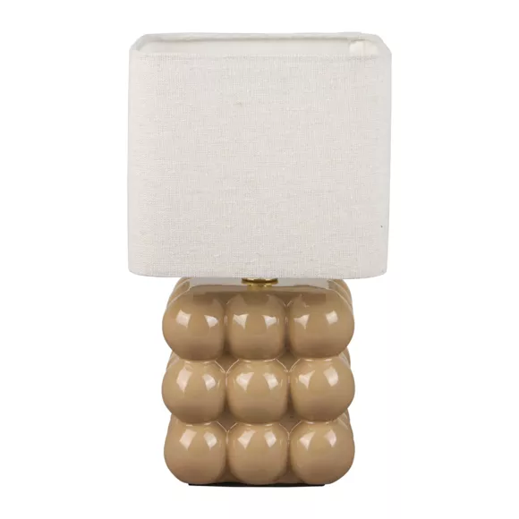 Lampe CarrŽe CŽramique 'Pompon' Beige Dim : l15.5xH27xP15.5cm
