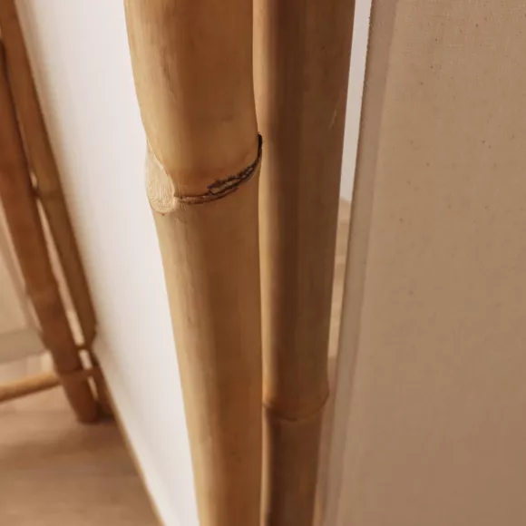 PARAVENT PLIABLE BAMBOU ET 3 PANNEAUX TISSU BLANC - HANOì L11 l135 H170