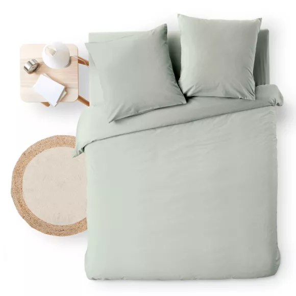 Parure 3 Pices (240 x 220 cm) Meline Sauge, 100% Coton Fils Teints