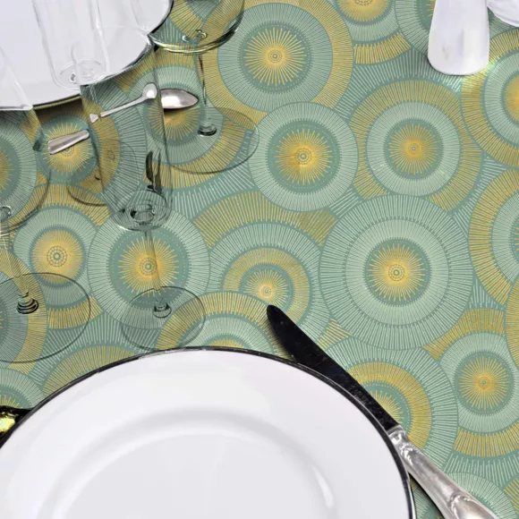 Nappe Ronde (¯ 180 cm) Eclipse Sauge, Polyester ImprimŽ MŽtallisŽ