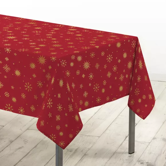 NAPPE RECTANGLE 140 x 240 CM MICROFIBRE IMPRIMEE METALLISEE ASTRELIA ROUGE/OR