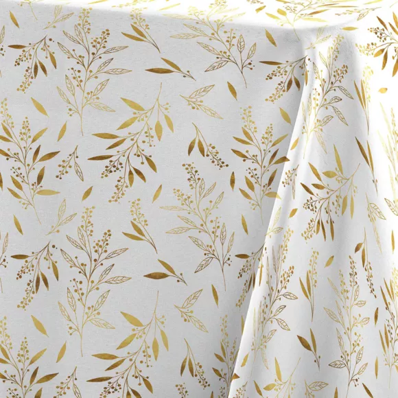 NAPPE RECTANGLE 140 x 240 CM MICROFIBRE IMPRIMEE METALLISEE NAèLLE BLANC/OR