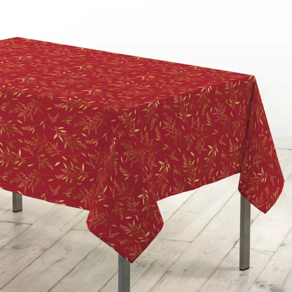 NAPPE RECTANGLE 140 x 240 CM MICROFIBRE IMPRIMEE METALLISEE NAèLLE ROUGE/OR