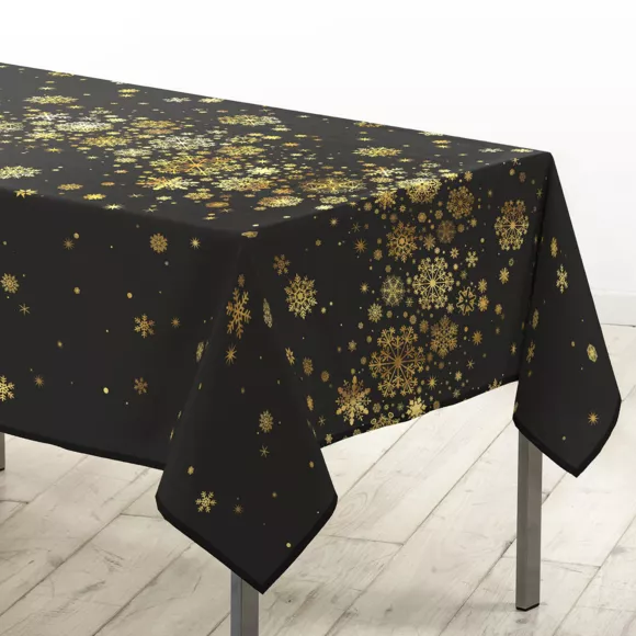 NAPPE RECTANGLE 150 x 240 CM POLYESTER IMPRIME METALLISE CONSTELLATION NOIR/OR
