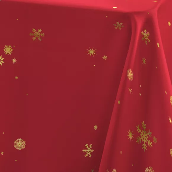 NAPPE RECTANGLE 150 x 240 CM POLYESTER IMPRIME METALLISE CONSTELLATION ROUGE/OR