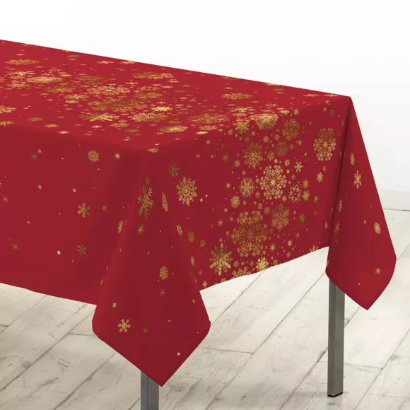NAPPE RECTANGLE 150 x 240 CM POLYESTER IMPRIME METALLISE CONSTELLATION ROUGE/OR