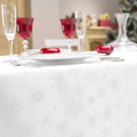 NAPPE RECTANGLE 140 x 240 CM JACQUARD FLOCONS BLANC