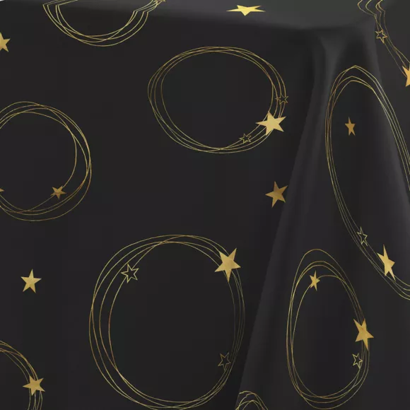 NAPPE RECTANGLE 150 x 240 CM POLYESTER IMPRIME METALLISE STAR NOIR/OR