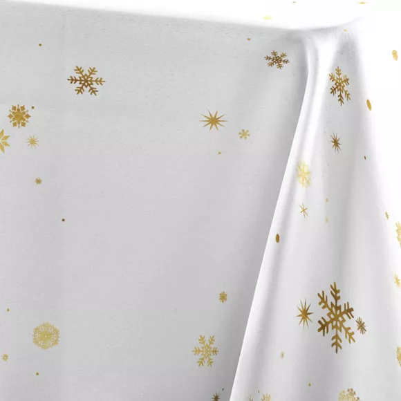 NAPPE RECTANGLE 150 x 300 CM POLYESTER IMPRIME METALLISE CONSTELLATION BLANC/OR