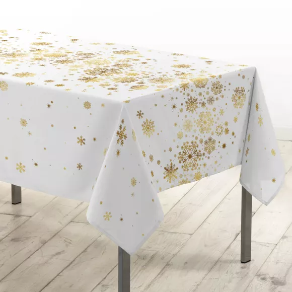NAPPE RECTANGLE 150 x 300 CM POLYESTER IMPRIME METALLISE CONSTELLATION BLANC/OR