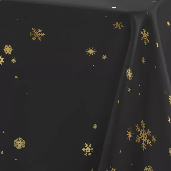NAPPE RECTANGLE 150 x 300 CM POLYESTER IMPRIME METALLISE CONSTELLATION NOIR/OR