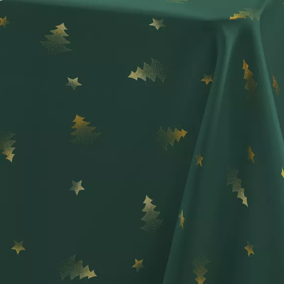 NAPPE RECTANGLE 150 x 300 CM POLYESTER IMPRIME METALLISE SAPIN VERT/OR